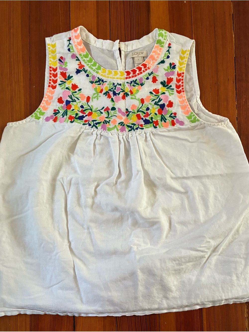 J. Crew White Sleeveless Floral Embroidered Top